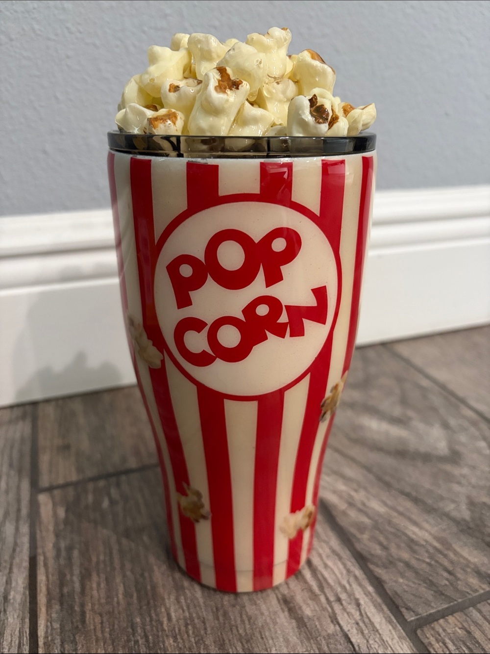 3D Popcorn Movie Tumbler 32 oz Stainless Classic Red White Stripe